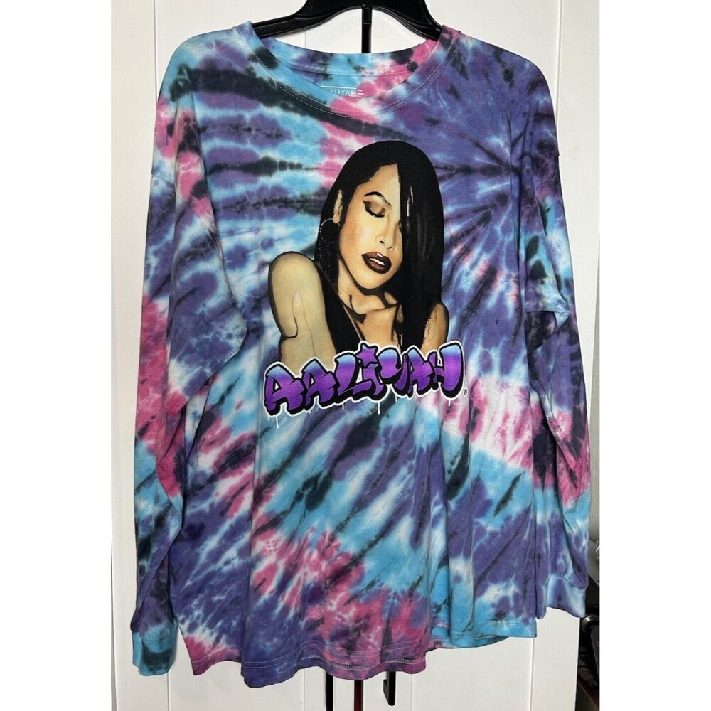 AAliyah T-Shirt‎ Tie Dye Size XL Long Sleeve Pink Blue & Purple NWT